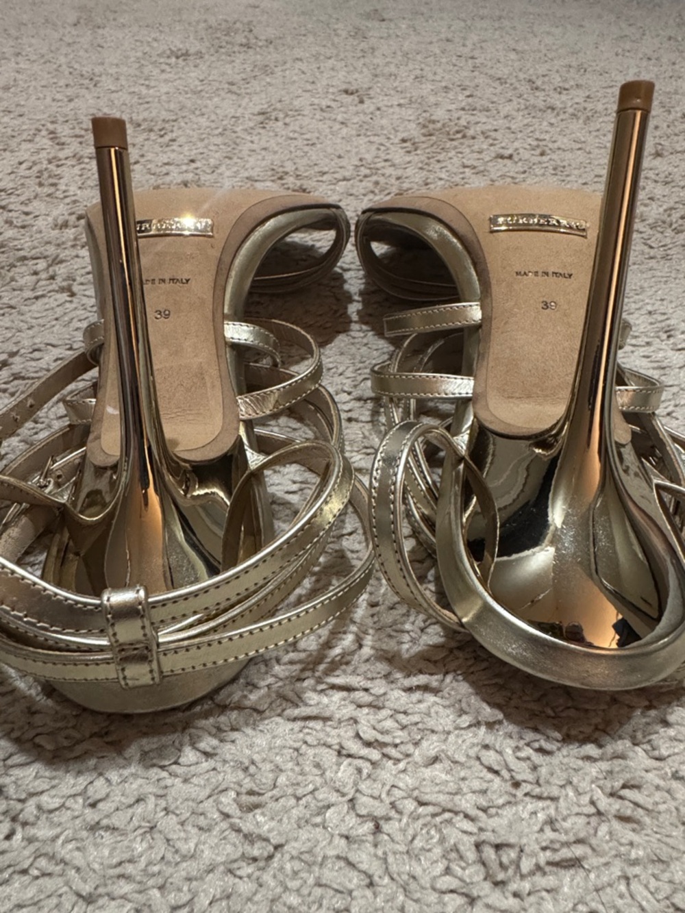 Burberry Metallic Gold Strappy Ankle-Wrap Heels - Picture 6 of 8